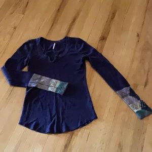 Free People - Purple Thermal Top w Embroidered Wrist Cuffs